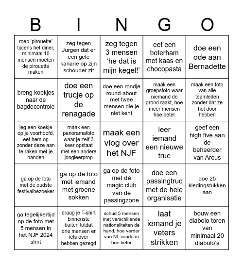 NJF ORGANISATIE Bingo Card