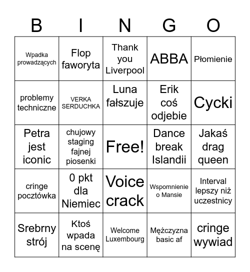 EUROWIZJA 2024 Bingo Card