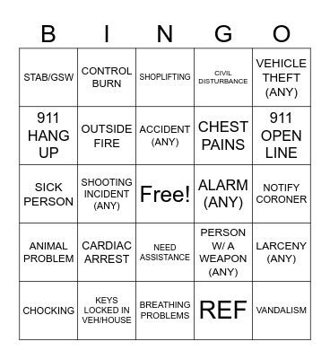 CALL TYPE BINGO Card