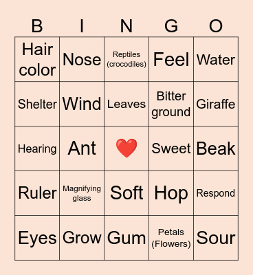 Science Year 1 (1A) Part 2 Bingo Card