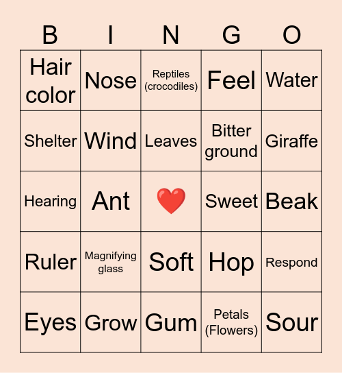 Science Year 1 (1A) Part 2 Bingo Card