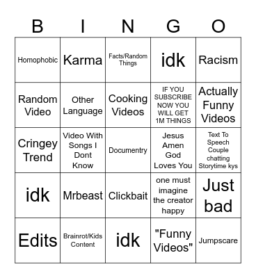 Video Bingo Card