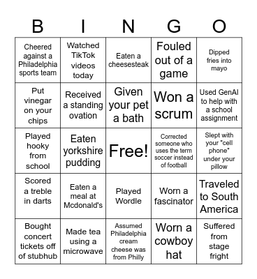 "Have You Ever", Getting to Know You Bingo Card