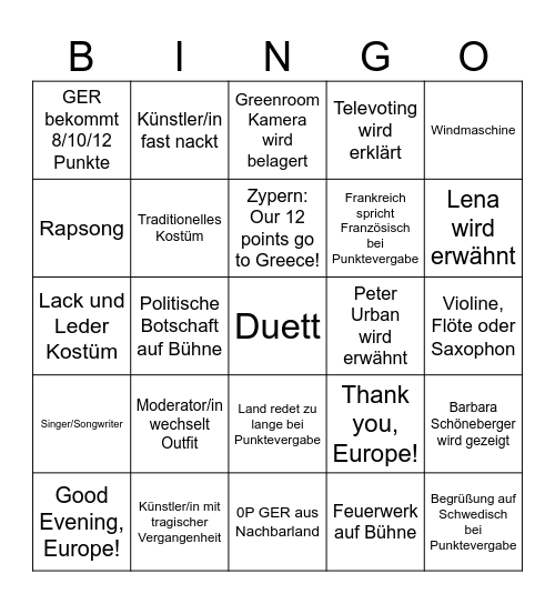 ESC Bingo Card