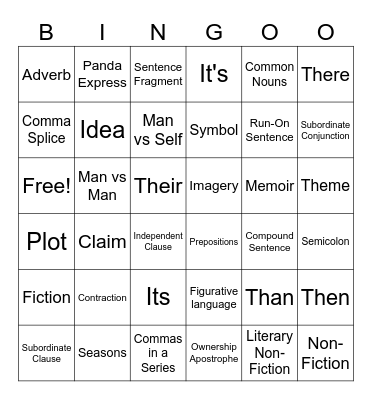 ELA Bingo Card