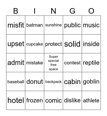 Two Syllable Words Bingo Card