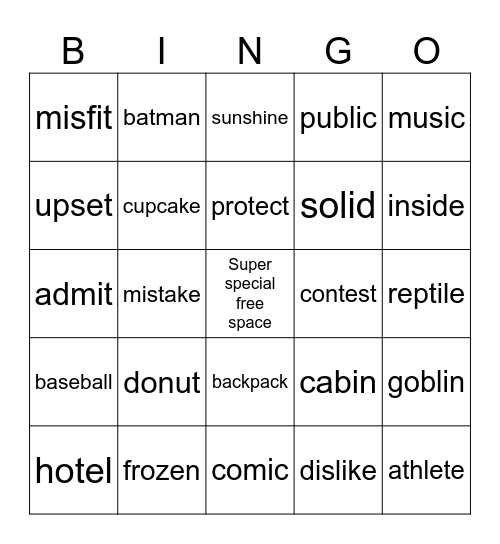 Two Syllable Words Bingo Card