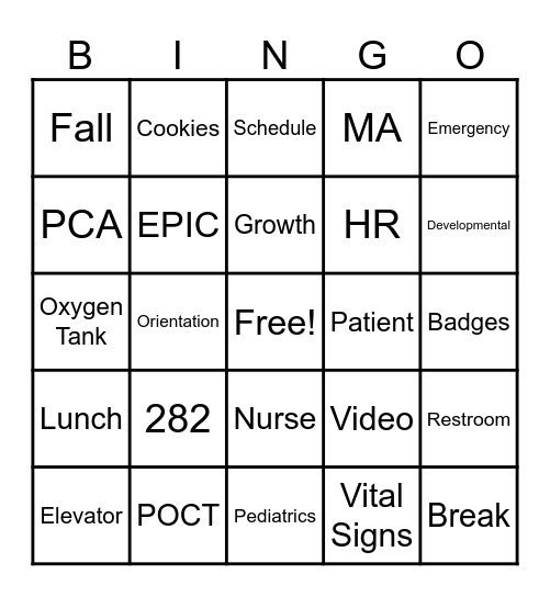 Pediatric Essentials 1 Bingo Card