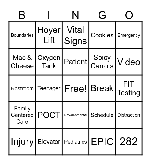 Pediatric Essentials 1 Bingo Card