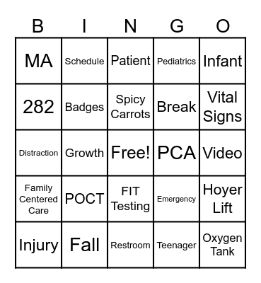 Pediatric Essentials 1 Bingo Card