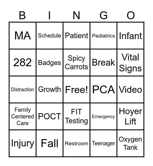 Pediatric Essentials 1 Bingo Card