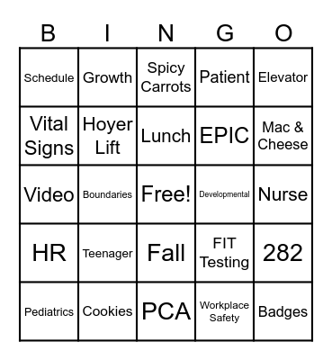 Pediatric Essentials 1 Bingo Card