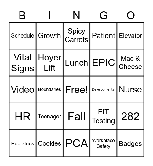 Pediatric Essentials 1 Bingo Card