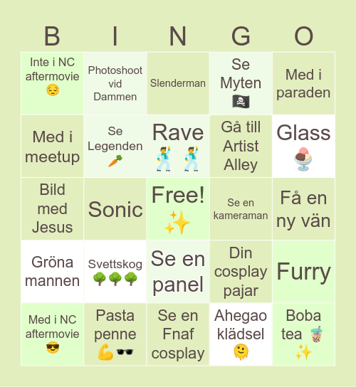 Närcon Sommar 2024 Bingo Card