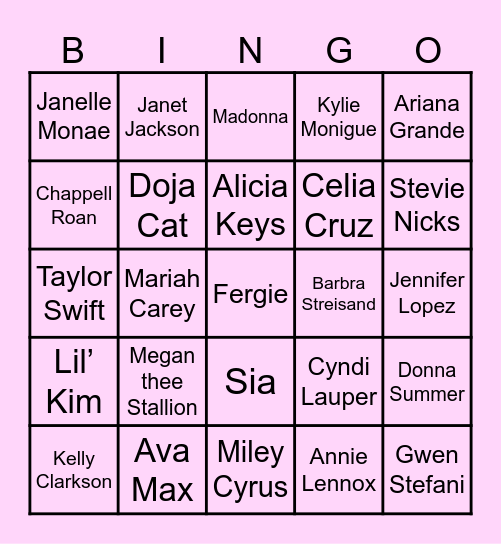 DIVA Musical Bingo Card