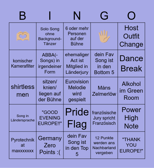 EUROVISION Bingo Card