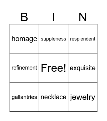 The Necklace Bin Bingo Card