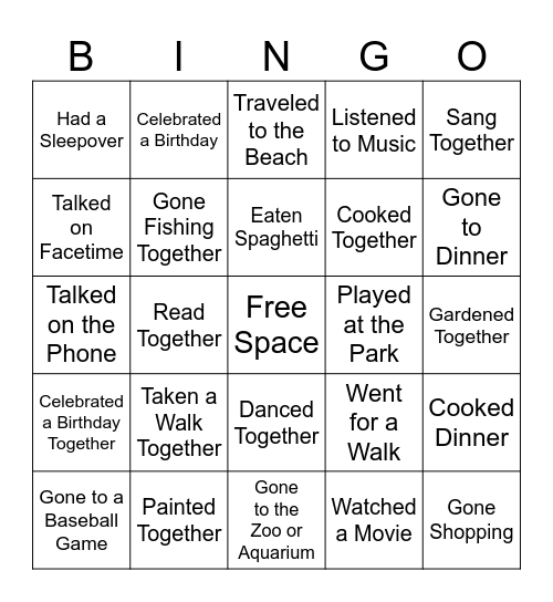 Grandparent's and Special Friend's Day Bingo Card