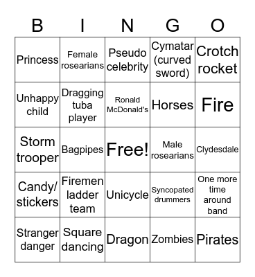 Parade Bingo Card