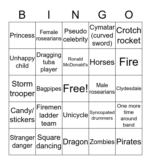 Parade Bingo Card