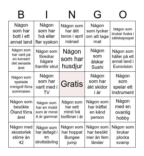 Klassmötes-BINGO Card