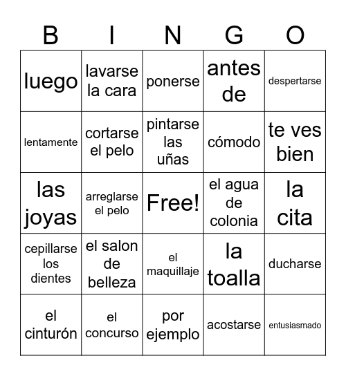 Realidades 2 2A Bingo Card