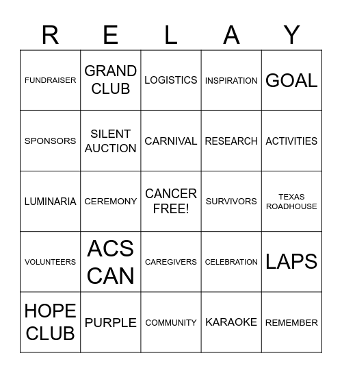 RELAY Bingo Card