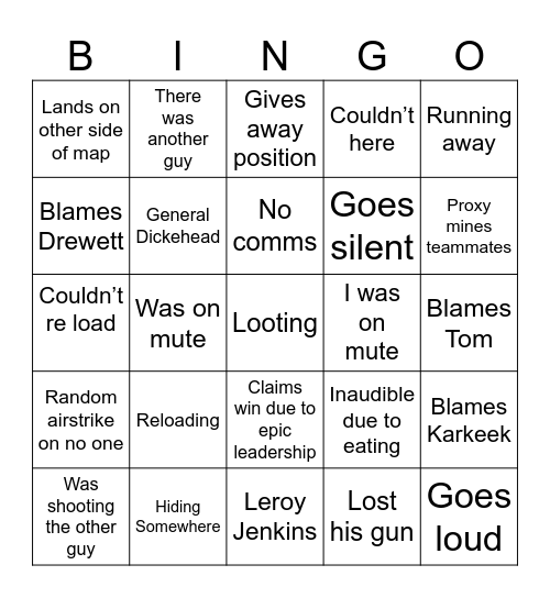 Bretts Bullshit Bingo Card