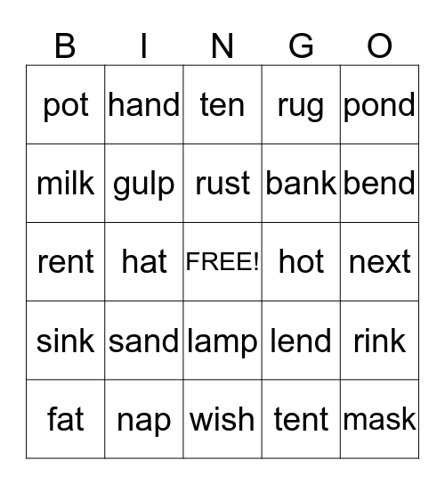 PHONICS Bingo Card