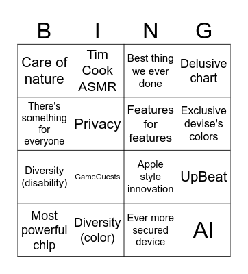 Apple's presentations Bingo Card