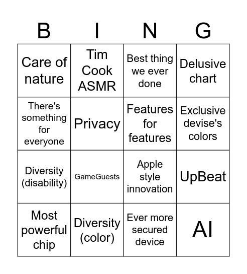 Apple's presentations Bingo Card