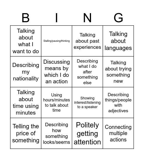 J2 Functions 23-24 Bingo Card