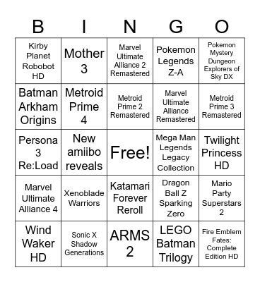 Nintendo June Direct 2024 Predictions Bingo Card