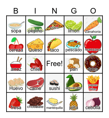 Food in Spanish Bingo Card