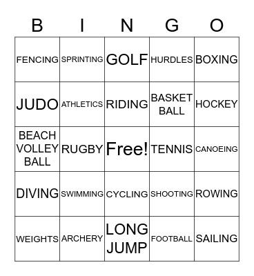OLYMPICS Bingo Card