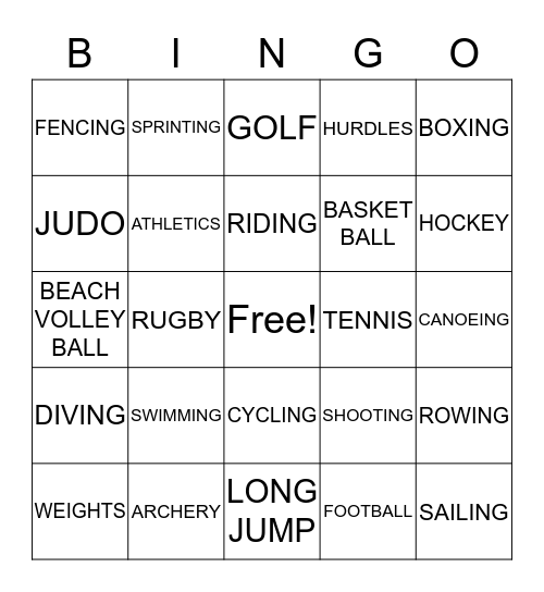 OLYMPICS Bingo Card