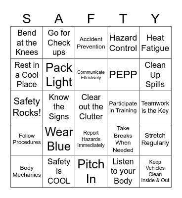 National Safety Month 2024 Bingo Card