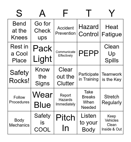 National Safety Month 2024 Bingo Card