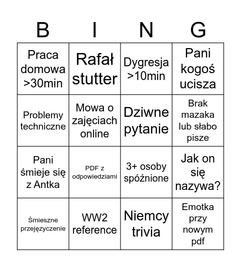 Deutsche Bingen Bingo Card
