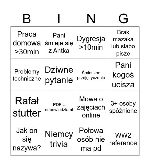 Deutsche Bingen Bingo Card