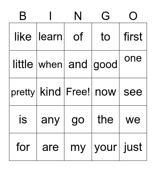 Spelling words Bingo Card