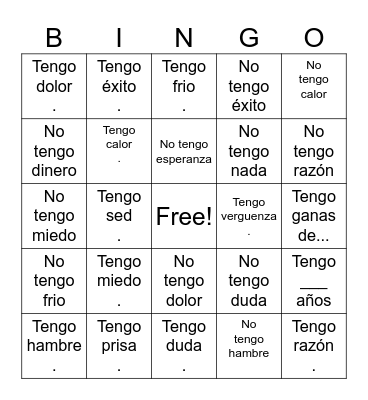 Common Phrases Bingo Card