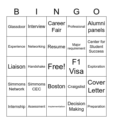 Internship Bingo Card