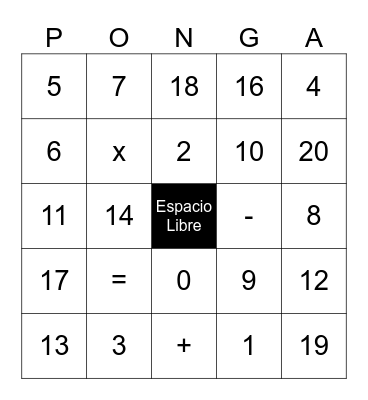 Números en Español Bingo Card