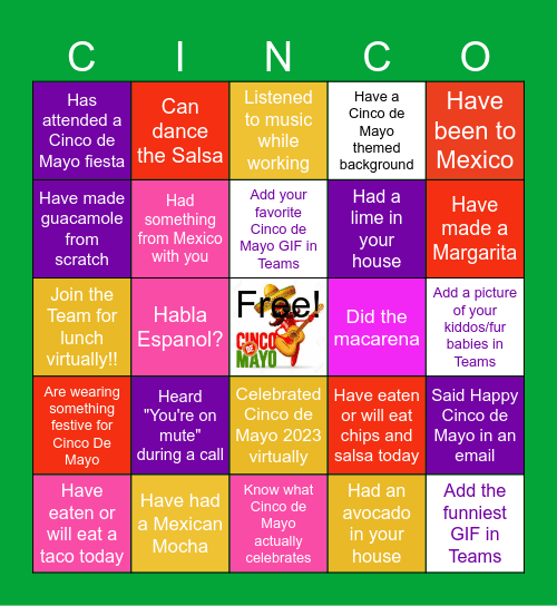 Cinco de Mayo Bingo Card