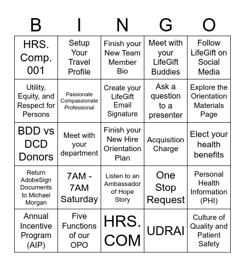 May Orientation Bingo Card