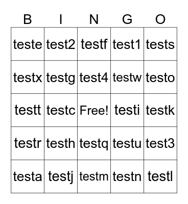 Test Bingo Card