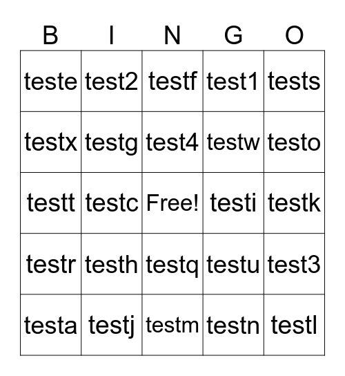 Test Bingo Card