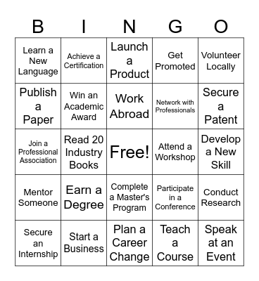 Career Goals Bingo Card