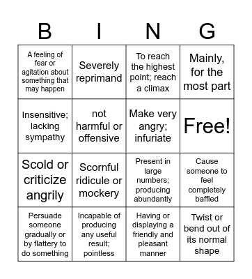 Vocab 1 Bingo Card